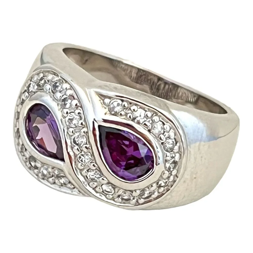 Vintage 1980s Uncas Purple CZ Ring Sterling Silver 925 Two Stone Size 6.5 - 5J